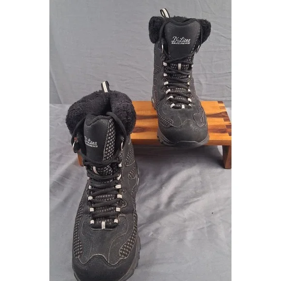 Skechers D'Lites Waterproof Winter Snow Boots Black Womens Size 9 - Picture 3 of 9